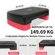 Fitness Step Platform, Aerobic Stepper 45.72cm Step Platform Height Adjustable: 10.16cm–15.24cm Convenient Storage , Red - Red - View 2