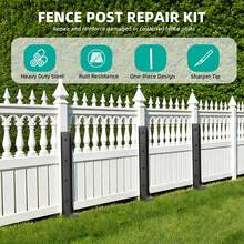 GCCSJ Fence Post Repair Kit, 8 Pack One-Piece Fence Post Anchor, 33.5" Heavy Duty Steel Anchor Stakes, Thickened Rustproof Anchor Ground Spike For Repair Tilted, Broken Wood Posts Support (Black) - 8-pack - View 3
