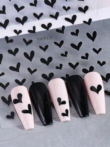 3片心形黑白红美甲贴纸，简约心形图案，自粘式美甲装饰，情人节美甲配件，美甲用品 - 彩色 - 查看 7