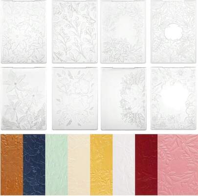 Geiserailie 8 Pcs Embossing Folders Embossing Machine Template Paper Card Folders For Making DIY Flower Scrapbook Photo Album Craft Decoration 5.9 X 4.1 Inches (Stylish Style)