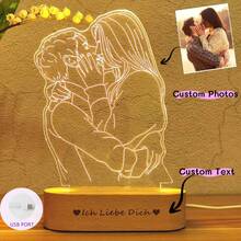 [Customized Engraving] Acrylic Silhouette Figure + Wooden Engraved Base Creative 3D Night Light, LED Warm Light Atmosphere Lamp, Birthday, Valentine's Day, Christmas Gift, Bedroom Bedside Lamp, Engraved Anniversary Gift - Multicolor - View 2