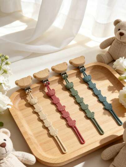 1 Stück Baby Schnullerclip, Schnullerhalter aus Silikon, Teddybär Design, Alles-in-einem Schnullerclip