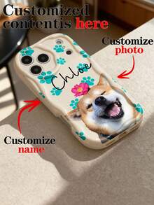 1个定制宠物照片、爪印和名字文字设计的黑色手机壳，适用于A14、A15、A13、A12、A55、A54、A21s、S21、S22、S23、S24 Ultra，兼容 11、12、13、14、15、16 Pro Max - 米色 - 查看 3