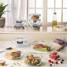 Glass Food Storage Containers With Lids 12pcs, Glass Meal Prep Containers With Lids, Meal Prep Containers Reusable Glass Glass Lunch Box With Lids Clip Lock Glass Food Containers - Grey - View 8