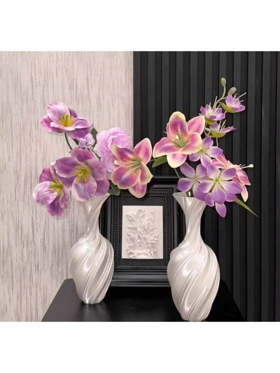 1个3D打印丝绸简约花瓶，北欧风格家居装饰礼品，适合情人节、感恩节、家庭聚会、客厅、办公室、玄关、花园、阳台和家居装饰。 - 白色 - 查看 1