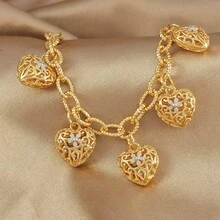 1件装时尚奢华女士镂空心形嘻哈朋克手链，新娘婚礼生日派对情人节开斋节珠宝礼物 - 金黃色 - 查看 6