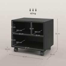 HOMCOM Mueble de Impresora con Ruedas Soporte de Impresora con Compartimentos Abiertos para Oficina Estudio 40x30x36 cm - Negro - Ver 4