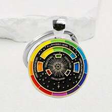 Rainbow Tone Art Glass & Metal Keychain, Round Sunburst Design Pendant, Colorful Bag Charm For Backpacks, Purses, Keys & Creative Accessories - YSK-96-1 - Xem 3