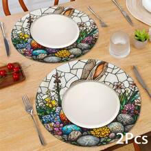 2pcs/4pcs/6pcs Cartoon Easter Bunny & Easter Egg Pattern Silicone Placemats, Holiday Gift, Holiday Decor, Suitable For Dining Table, Coffee Bar, All Season Decoration, Washable Tablemats, Room Decor, Coasters, Draining Mats, Kitchen Dining Placemats, Indoor Outdoor Party Decor, Home Decor, Ideal Gift - Multicolor - View 4