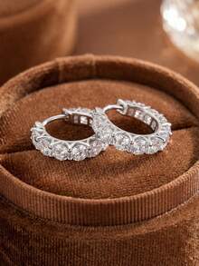 Stylever 1 Pair 925 Sterling Silver Zirconia Crystal Earrings, Women's Jewelry, Delicate Creative Earrings, Exquisite Jewelry Gift, Suitable For Girls To Wear Daily, Dates, Parties And Other Occasions - Style 5 - View 3