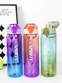 1pc 950ml/30oz Or 700ml/24oz Gradient Color Sports Straw Water Bottle, Large Capacity Marked Sports Water Bottle With Bounce Straw, Portable & Durable, Suitable For Outdoor Sports, Fitness, Running, Camping, Also A Great Gift Choice - Multicolor - View 3