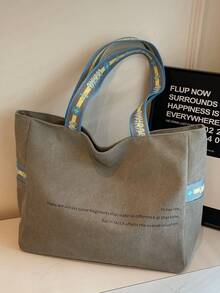 大容量字母印花休闲帆布托特包韩版简约百搭单肩腋下包 - 灰色 - 查看 7