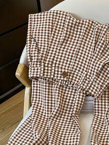 Straight Leg Pants, Plaid Print Elastic Waist Pocket Casual Pants For Office, Business, Vacation, Daily Wear, School, Travel, New Style Spring - Brown - View 4