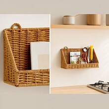 Woven Basket, Multipurpose Rustic Large Capacity Hanging Wall Basket Kitchen Organizer - Camel - View 4