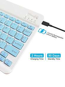 AKKHOO 10 英寸超薄无线键盘，可充电静音，适用于平板电脑/笔记本电脑、iPad 迷你键盘，尺寸：9.84 英寸 * 5.90 英寸 * 0.24 英寸 - 藍色 - 查看 4