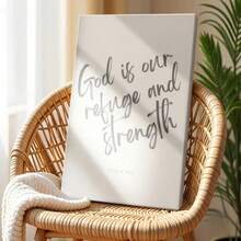 1pc Minimalist Motivational Wall Art, Inspirational Quote, Girl Apartment Artwork Framed Wall Art, Wrapped Canvas Poster Vintage Prints, God Is Our Refuge And Strength. - Minimalist, Minimalist, Modern, Graphic Design Style, Home Living Room Bedroom Ofice Wall Decor, Birthday Party Decor, Hanging Hardware Included - Wrapped Framed Canvas, Vertical - Lienzo enmarcado - Ver 5