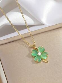 1pc Elegant Lucky Four-Leaf Clover Pendant Necklace, & Versatile Choker Necklace For Women - Four Leaf Clover - View 7