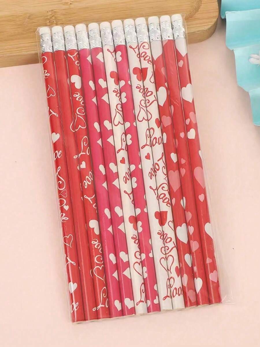 8pcs/16pcs Valentine's Day Pencil Set, Holiday Pencil Set With Pencil Cap Eraser, Wooden Pencils Decorated With Heart Shapes And Other Patterns, Ideal For Valentine's Day Gifts, Party Favors, Anniversary Gifts, Birthday Gifts - Multicolor - View 1