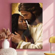 1pc Jesus Wall Art, Easter Decor, Vintage Wrapped Framed Canvas Wall Art, Vintage Prints Poster,  Figure, Comforting Gesture, Emotional Scene - Vintage,  Painting, Classical, Reverent Style, Birthday Party Decor, Decorative Wall Art for Living Room Bedroom Office, Hanging Hardware Included - Wrapped Framed Canvas, Vertical - Lienzo enmarcado - Ver 3