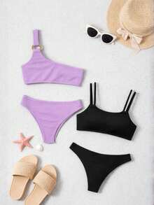 Set Of 2 Women's Bikinis, Different Styles, Assorted Colors, Elegant, Premium, Luxurious, Comfortable Top With Support, Modern Design, Fashion, International Beachwear, Summer - 彩色 - 查看 1