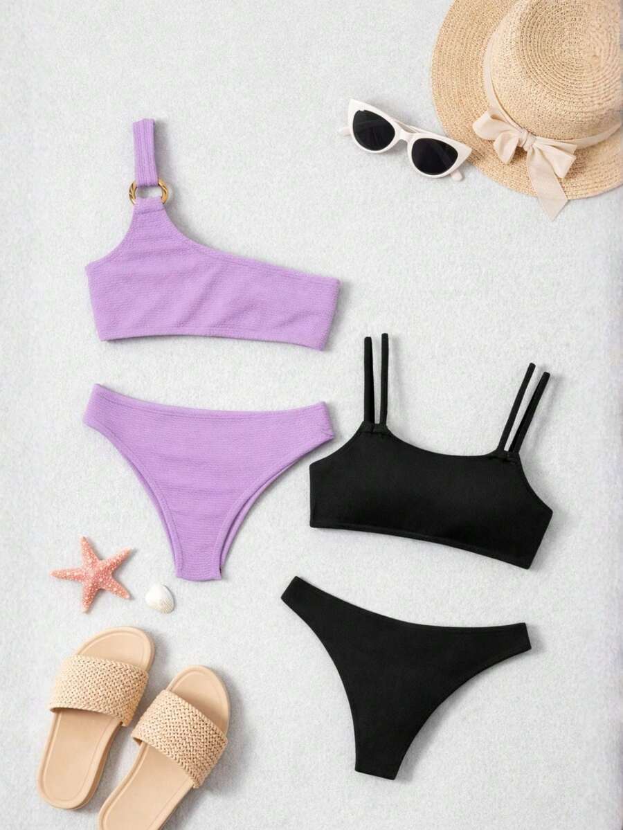 Set Of 2 Women's Bikinis, Different Styles, Assorted Colors, Elegant, Premium, Luxurious, Comfortable Top With Support, Modern Design, Fashion, International Beachwear, Summer - 彩色 - 查看 1