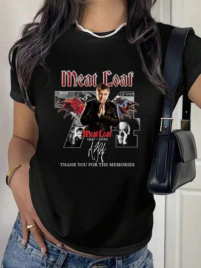 100% Cotton Meat Loaf Thank You For The Memories Round Neck Short Sleeve T-Shirt Women's Men's Fashion Summer Tops Printing Graphic Tee
