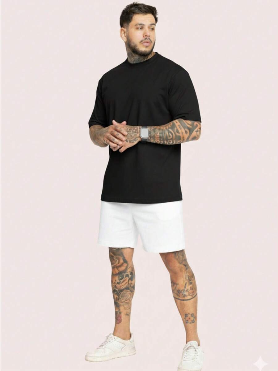 Kit Set: T-Shirt, Shorts, Cotton Fleece, Stylish, Gringa, Blogger, Carnival, Classes - Sh Off + Black Cam - View 1