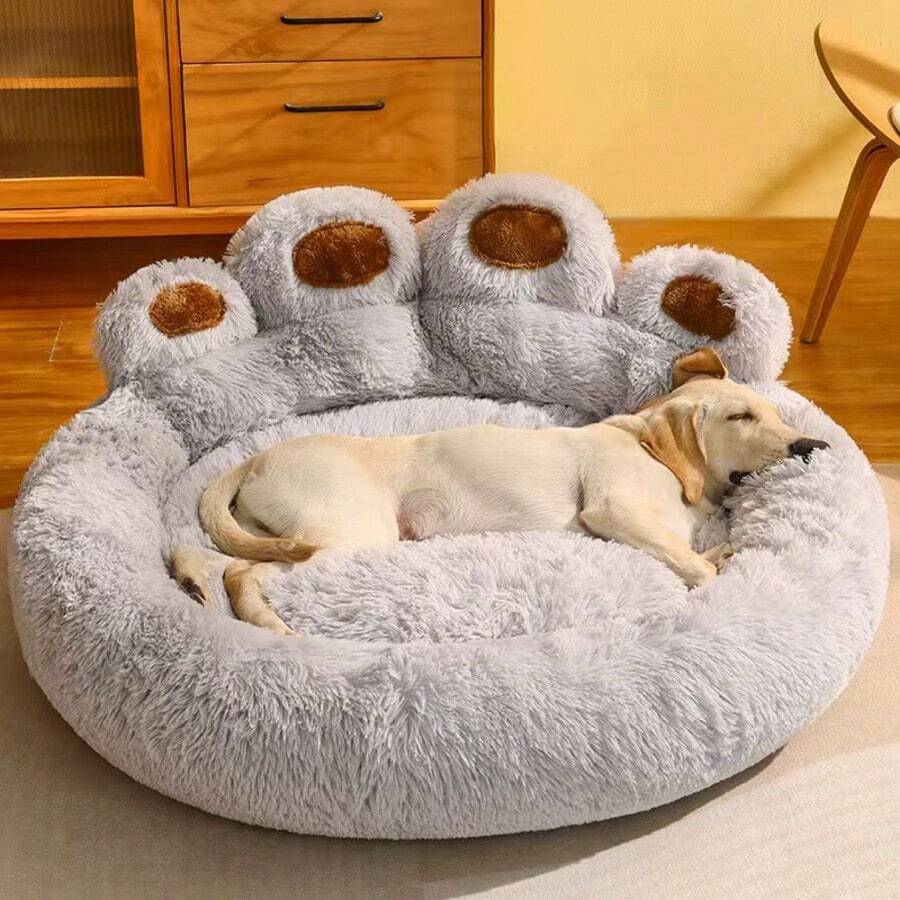 1pc New Cute Bear Paw Design Pet Bed, Warm Plush All Season Pet Nest