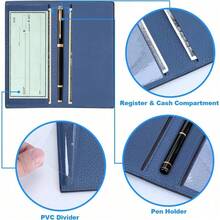 Premium Leather Checkbook Cover For Men And Women Checkbook Holder Wallet RFID Blocking - 藍色復古 - 查看 3