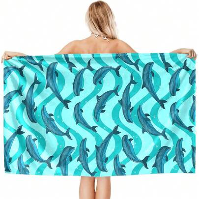1 PIEZA Toalla de baño/toalla de playa con estampado de delfín, hecha de tela de secado rápido, ligera y suave, imprescindible para el baño y el hogar. Perfecta para usar en el baño, para nadar, acampar, hacer ejercicio, viajar y como toalla de gimnasio.