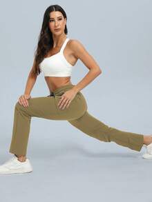 Women Hiking Lightweight Thin Pants Quick Dry Travel Golf Cargo Safari Pants Zipper Pockets - Camel - View 6