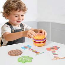 1pc Wooden Hamburger Stacking Game, Food Themed Matching Toy With Flashcards, Suitable For Children 2+ - Multicolor - View 4