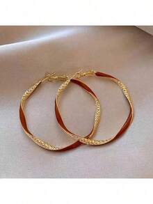 A Pair Of New Oil Drop Twisted Round Earrings, European And American Retro High-End Minimalist Earrings, Exaggerated Fashionable Earrings, Party And Holiday Gifts - 紅色 - 查看 6