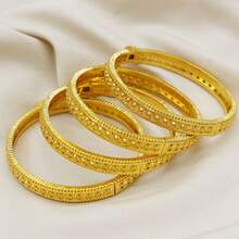 1/4件套实心花朵镂空镀金铜手镯，中东风格，适合日常、节日、派对佩戴 - 金黃色 - 查看 6