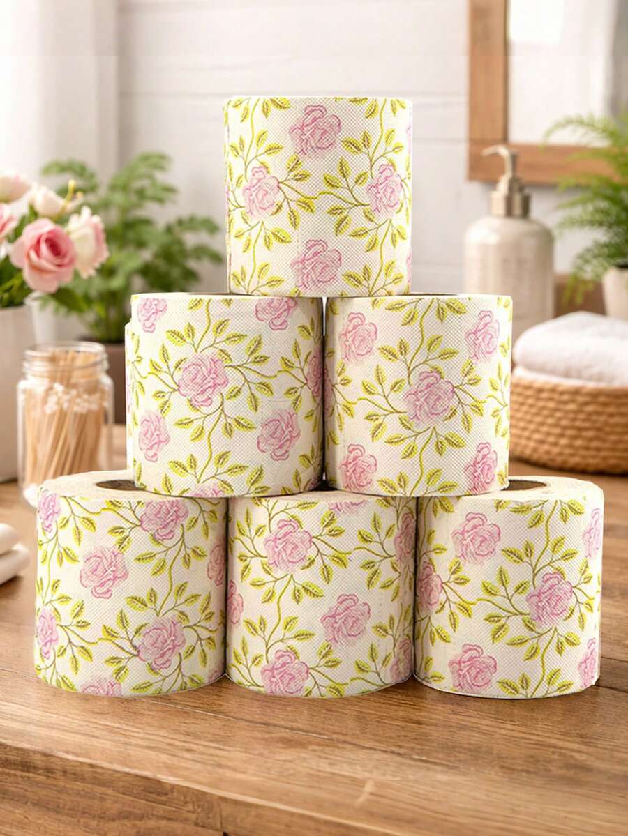 1Pc Rose Print Toilet Paper Roll,Romantic Wedding Floral Roll Tissue,Wedding Decoration,Birthday Decoration,Wedding Party Supplies,Home Decor,Bathroom Decor,Spring Decor,Spring Themed Party Supplies - Multicolor - View 1