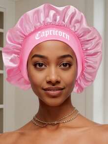 1pc Satin Sleep Cap, Personalized 12 Zodiac Sign Pattern Satin Wide Brim Elastic Sleep Hat, Satin Hair Cap (Random Print Pattern) - Pink Constellation SM10 - View 32