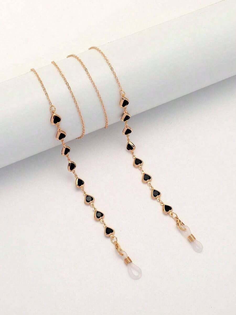 Royal 1pc Women Heart Decor Fashion Glasses Chain Decoration Glasses Accessories Women Valentine's Day Valentines - 金子 - 查看 1