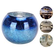 Spherical Candle Holder In Blue Gradient Crackled Glass - Iridescent Electroplated Spherical Candle Vase For Table Decoration And Centerpieces