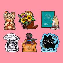 Animals Cats Quotes Enamel Pin Cute Dog Otter Brooch Alien Pins Lapel Pin Badge On Backpack Clothing Accessories Jewelry Friends Gifts - Black - View 2