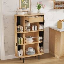 47.27" Fluted Storage Cabinet,  Narrow Sideboard Buffet, Console Cabinet With Sliding Doors - gỗ - Xem 6
