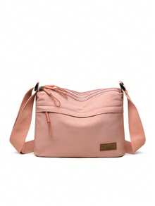 女士尼龙方形斜挎包，配有可调节肩带，防刮耐用，可装护照、现金、身份证、信用卡等，轻便易携，适合通勤、购物、工作、约会、日常旅行等场合，时尚纯色。 - 藕粉色 - 查看 6