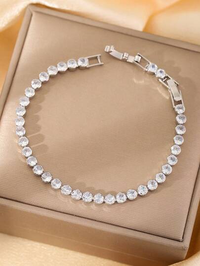 Sparkling Fully Rhinestoned Tennis Bracelet - Shiny Classic Everyday Jewelry