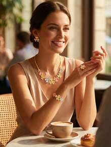 Woman Jewelry Set Luxe Gold-Tone Deep Purple Gemstone Jewelry Set: Statement-Making Necklace, Earrings, Bracelet & Ring Combo Crafted High Quality - Necklace + Earrings + Ring + Bracelet - View 12