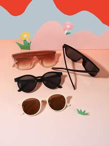 1set 4pcS Boys Girls 6-12Y Polycarbonate Square Round Frame Classic Elegant Simple Cool Retro Fashion Glasses, Outdoor Travel Holiday Party Outfit, With Glasses Box - Multicolor - View 5