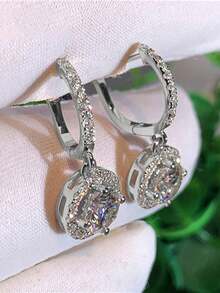 1 Pair Fashion Cubic Zirconia Drop Earrings For Women For Wedding Engagement Anniversary Party Jewelry Valentine's Day Gift Valentines,Mom,Mother,Mother's Day,Gift - 金色 - 查看 5