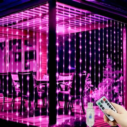 Luces de cortina con control remoto alimentadas por USB, 8 modos con control remoto, adecuadas para dormitorio, boda, decoración estacional, luces de cadena navideñas para el Día de San Valentín, fiesta de Navidad