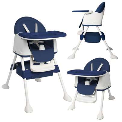 3-In-1 Folding High Chair, Multifunctional And Adjustable, With Removable Tray And Wheels, 5-Point Harness, Dining Chair