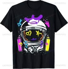 2026 Camiseta de Astronauta de Graffiti con Pintura en Aerosol Arte Callejero Dibujo Artista Personalizable Individualidad Camiseta Personalizada Camiseta Hombre - Negro - Ver 1