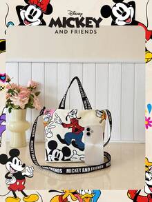 1pc Disney Officially Licensed Mickey Mouse Printed Cartoon Candy Bag, Children's Handbag, Girl's Cute Cartoon Tote Bag, Casual Canvas Shoulder Bag, Convenient For Daily Use And Shopping - Suitable For Children/Boys/Girls, Perfect For Daily/Shopping - White - View 4