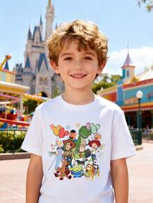 Disney Boys' T-Shirt, Toy Story Alphabet Double-Sided Print, Summer Boys' Cotton Crew Neck Short Sleeve, Suitable For Everyday Wear, Holidays, Outdoor Activities, And As A Gift For Children. - trắng - Xem 2